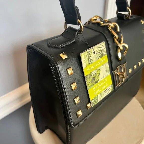 Badgley Mischka Kelly Studded/Big Chain Crossbody in Black Vegan Leather (NWT) - Picture 6 of 11